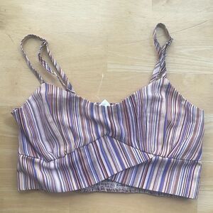 BOG Collective Women S Pink Multi Striped Crossover Front Cropped Tank Top NWT
